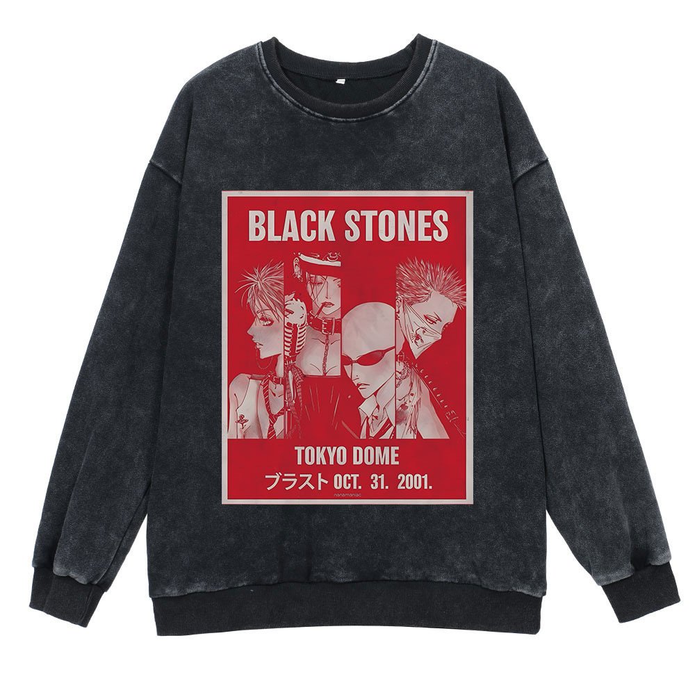 360g Heavyweight Washed Vintage Hoodie Street Hip-Hop Anime NANA Cartoon Print Cotton Autumn Hoodie - VT2419