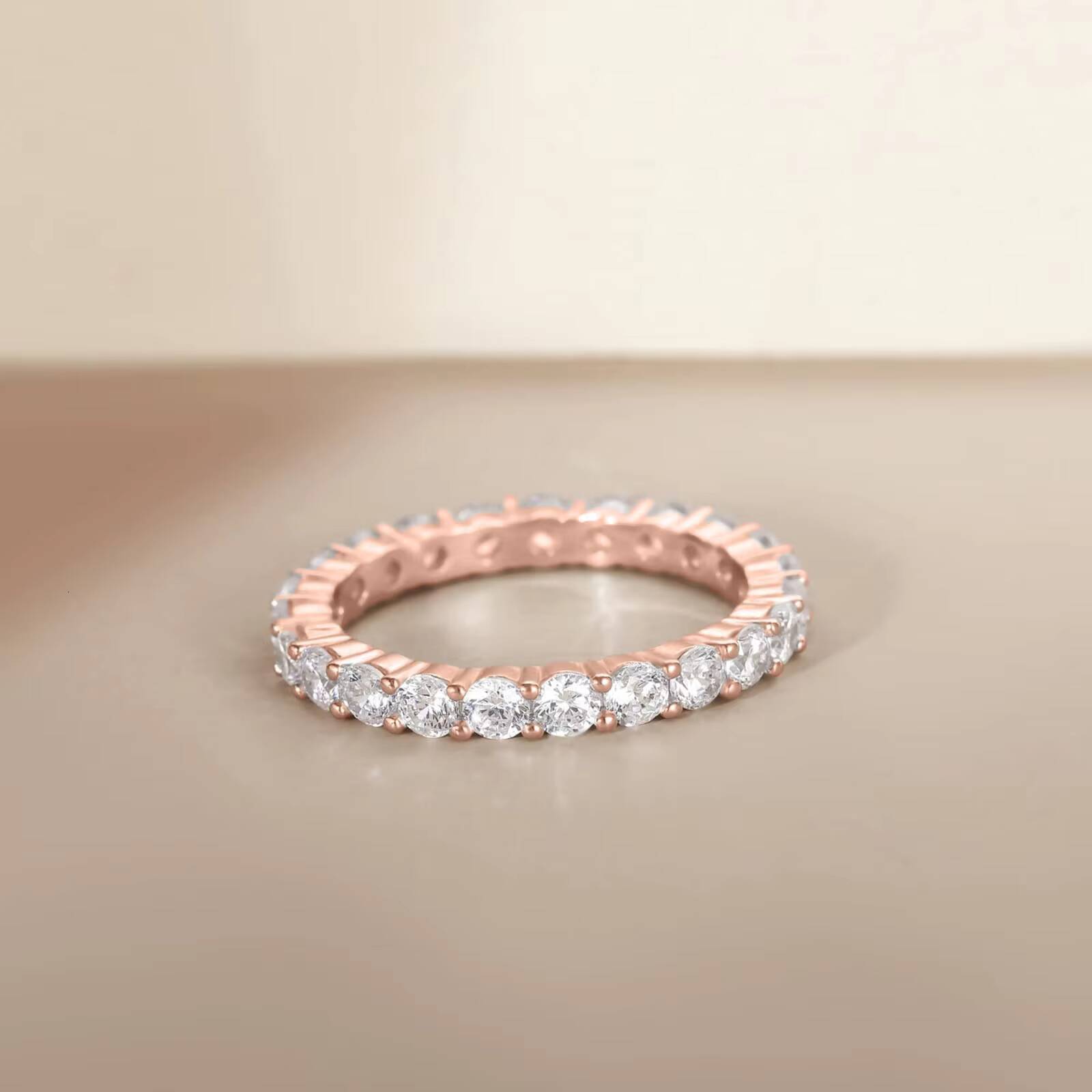 Wholesale 3mm 925 Sterling Silver Wedding Band Round Moissanite Full Eternity Stackable Engagement Ring for Women