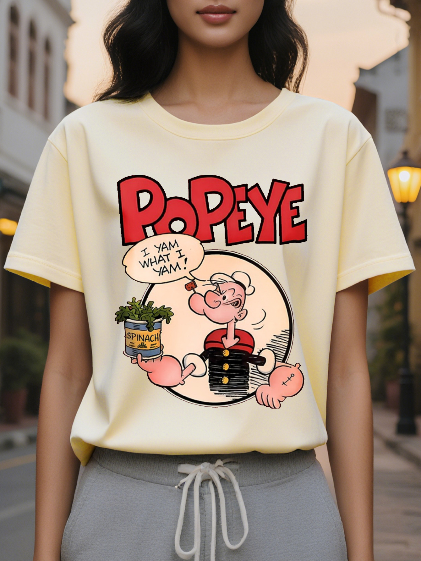 POPEYE American Printed Pattern Spring and Summer New Fashion Round Neck T-Shirt Slim Fit Slimming Women's Short Sleeve