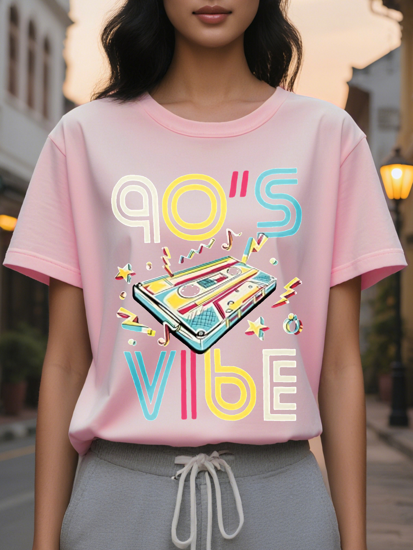 Women's Retro VIBE Graphic Sleeveless Tank Top Vintage Cassette Stars Print Round Neck Washable