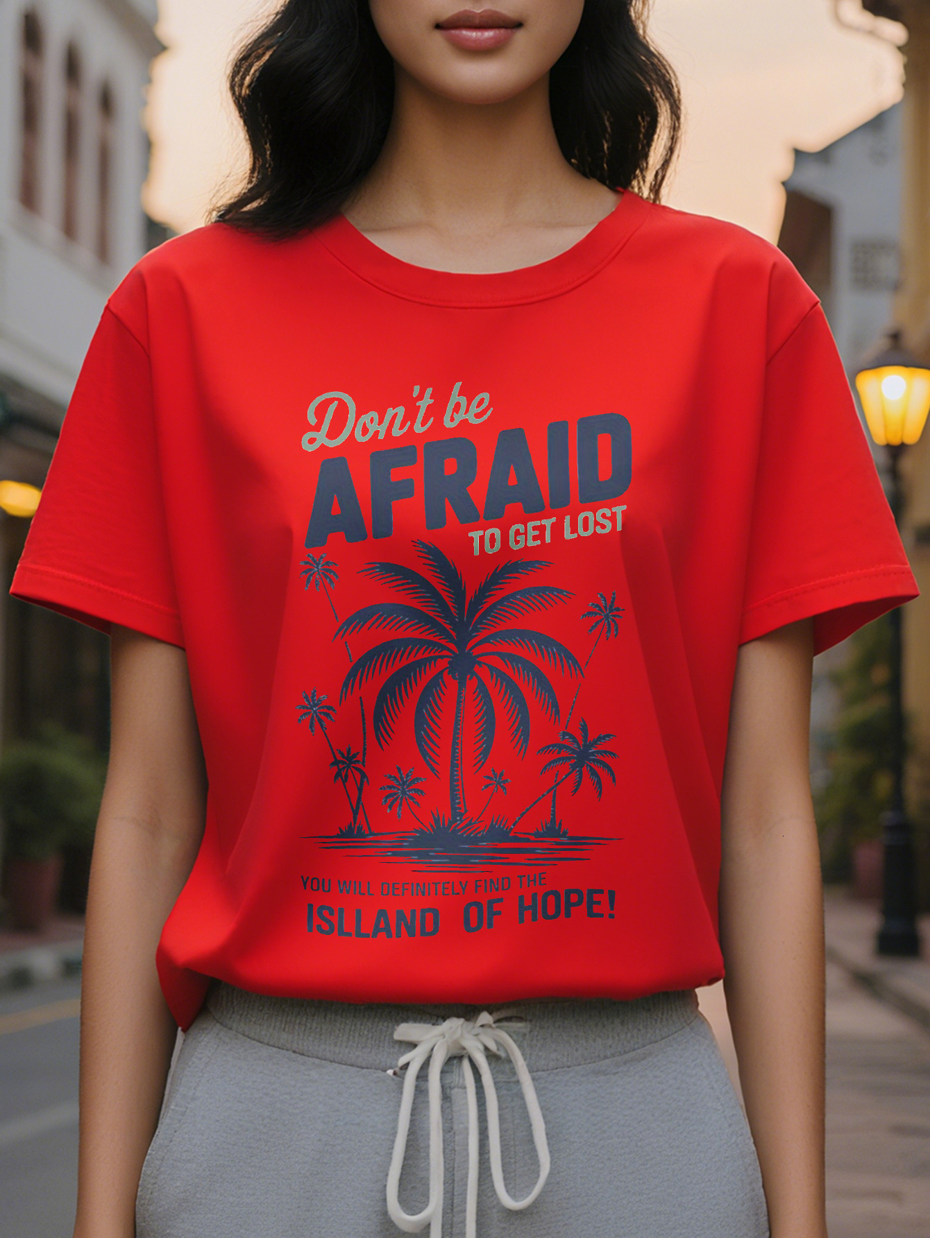 Women's Inspirational Tropical Style T-Shirt Don't Be Afraid to Get Lost in the Travel Top Light Short Sleeved