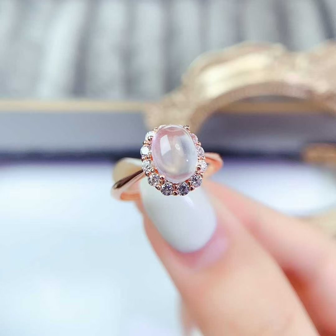 925 silver quartz ring natural rose quartz silver ring with certificate 6mm*8mm quartz jewelry for daily wear