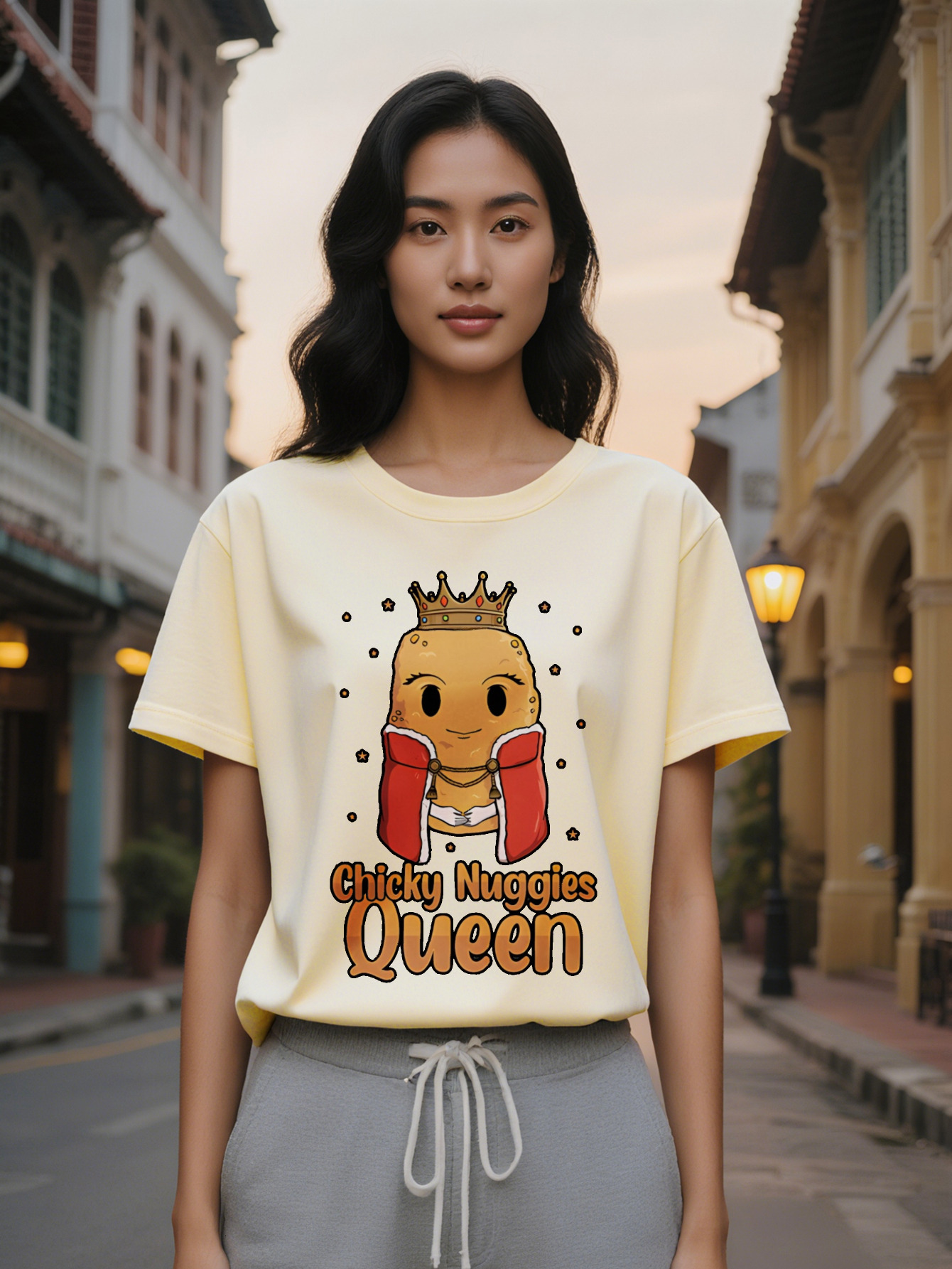 Large XL Women's Casual Round Neck T-Shirt Chocolate Pudding Crown Print Black Summer Tee Washable Regular Fit Funny Gift Plus Size