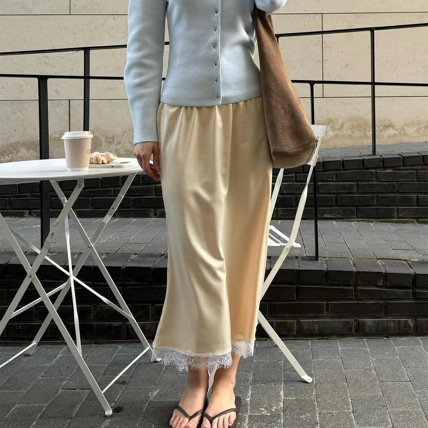 hirigin Women Half Slip Long Skirts Lace Trim Satin Midi Skirt A Line Flowy Silky Maxi Skirt for Under Dress Y2K Streetwear 250903