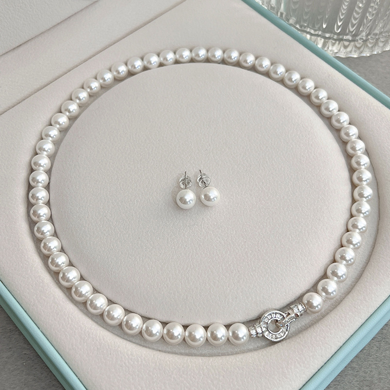019978 Elegant Pearl Necklace Set Womens Cubic Zirconia Party Engagement Wedding Jewelry Set Dress Set Fashion Accessories 241031
