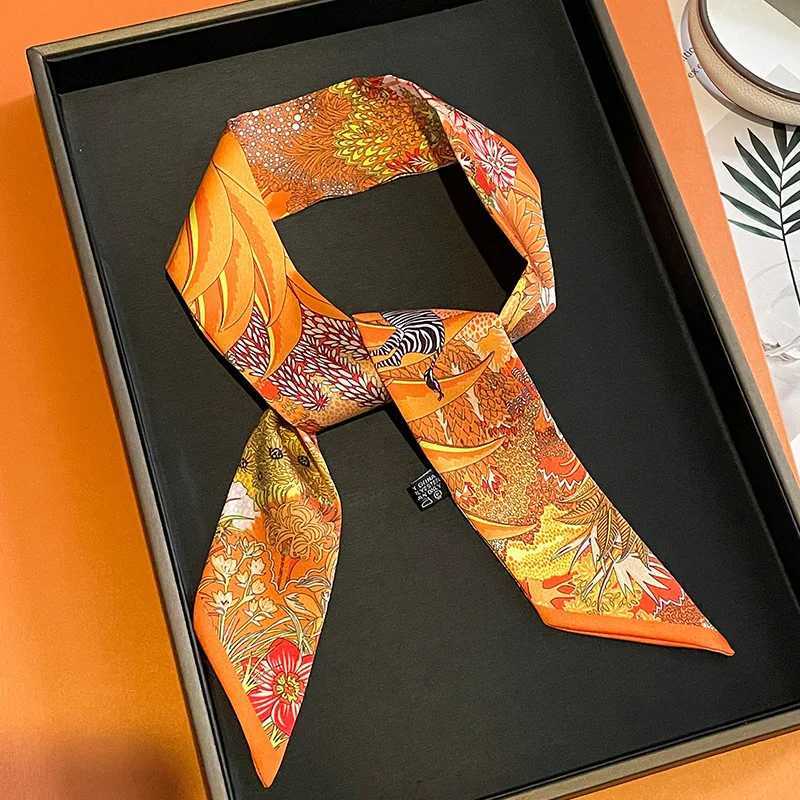 Summer Luxury Brand Jung Print Silk Scarf Hair Band Ribbon Tie Bag Small Scarves Vintage Satin Ribbon Decorate Accories G250904