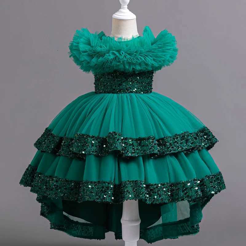 A127 Baby Girls Trailing Dress Princess Party Dress Flower Elegant Wedding Gown Big Bow Birthday Kids Dresses For Girls Children Z250904