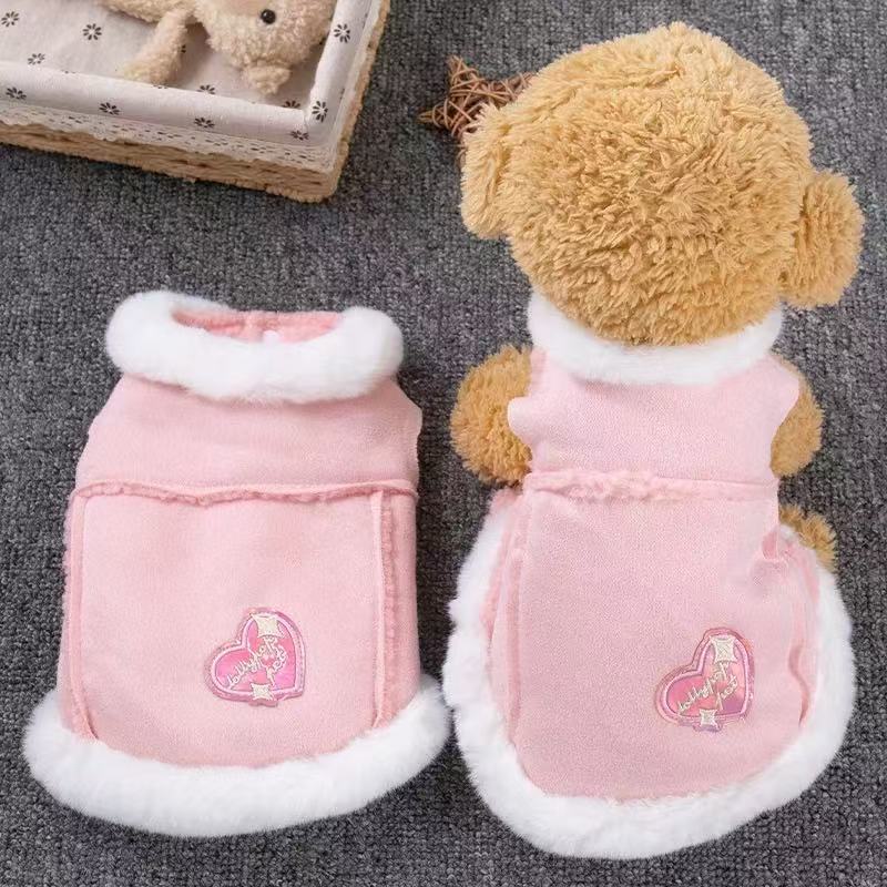T1117 Cat and dog clothes autumn and winter warm hooded lambskin pet cotton coat for kittens, blue cats, Pomeranians and Bichon Frise