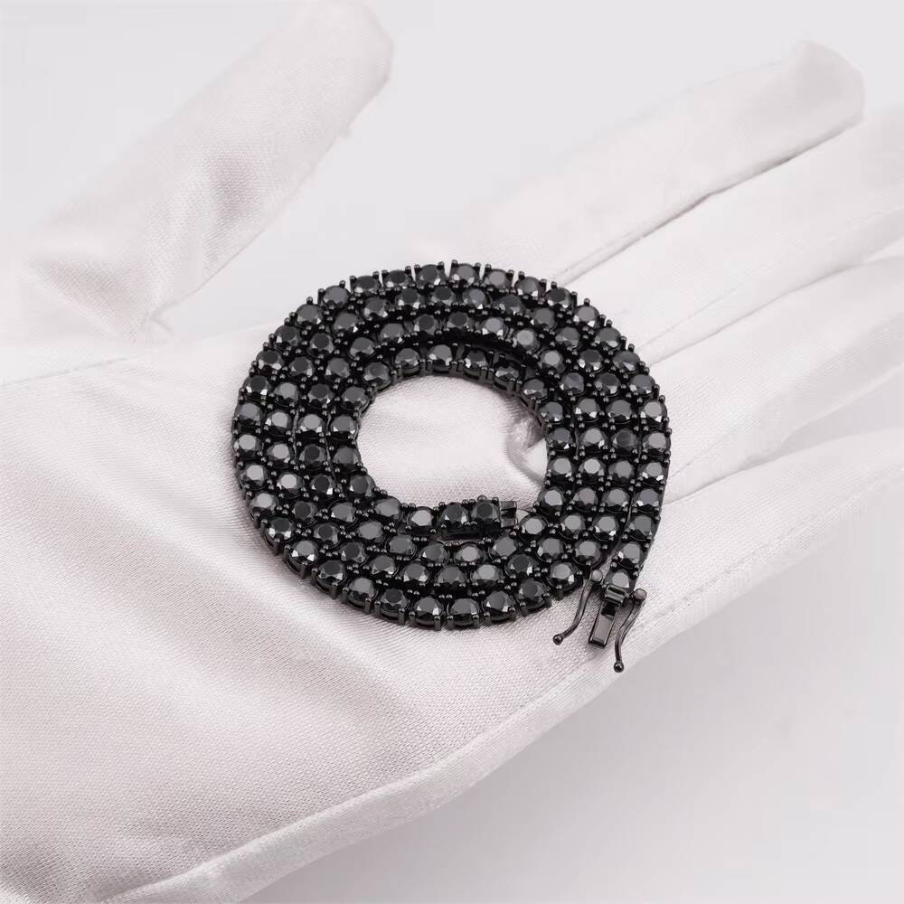 Custom Hip Hop 3 MM Tennis Chain Necklace Black Moissanite Chain VVS D Color Stones 4mm 18K Gold Plated Moissanite Necklace