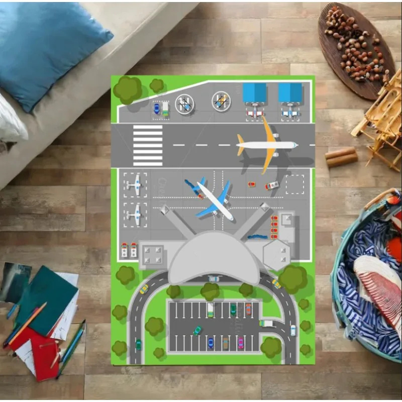 Kids Play Area Rugs Airport Landing Strips Top View Aircraft and Airplane Arrival Carpet Kids Bedroom Playroom Nursery 3D Decor 250903