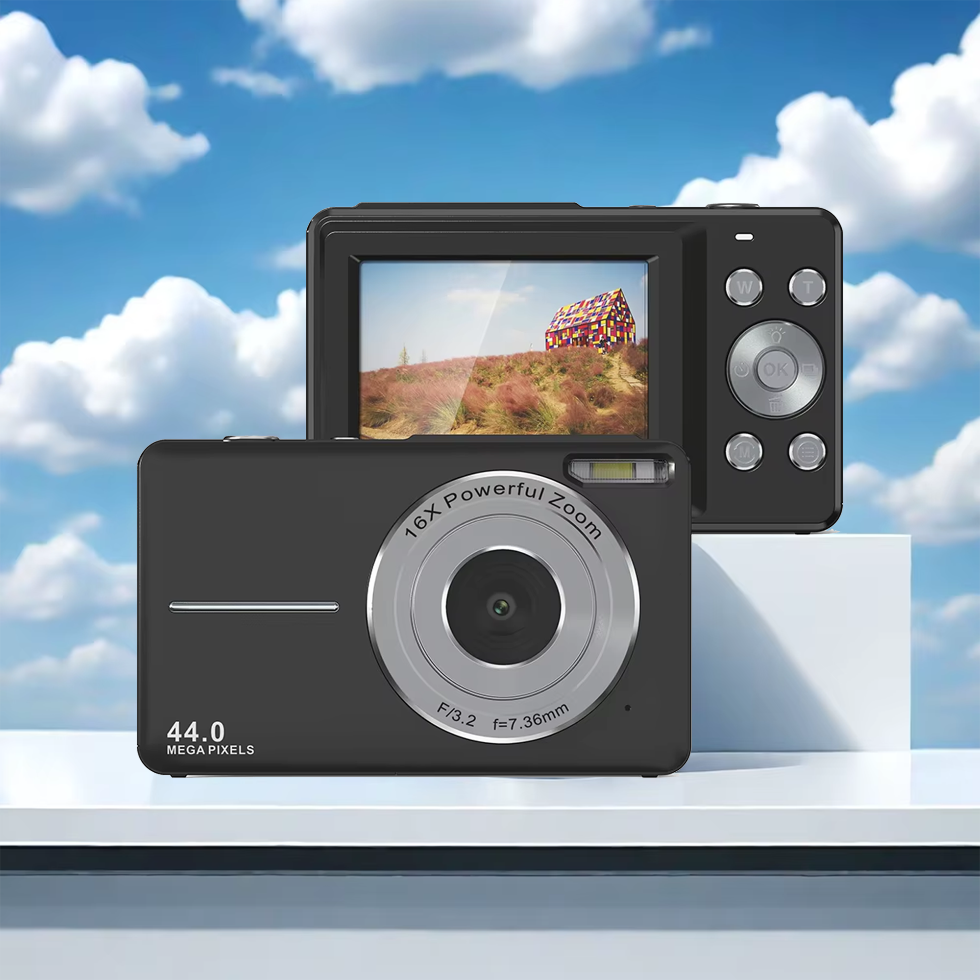 Digital Camera for Kids 44MP FHD 1080P Point and Shoot Digital Camera with 32GB SD Card 16X Zoom Anti-Shake Compact Camera Gift for Boys Girls Teens B