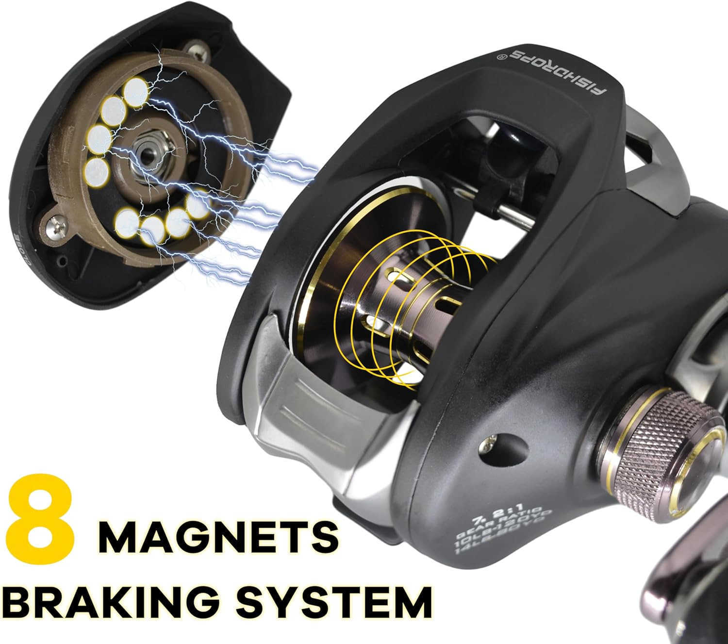 Baitcaster Reels 111 Shielded Stainless Steel Ball Bearings Baitcasting Reel175LB Drag with Magnetic Braking System High Speed 721 Gear Ratio Fishing 