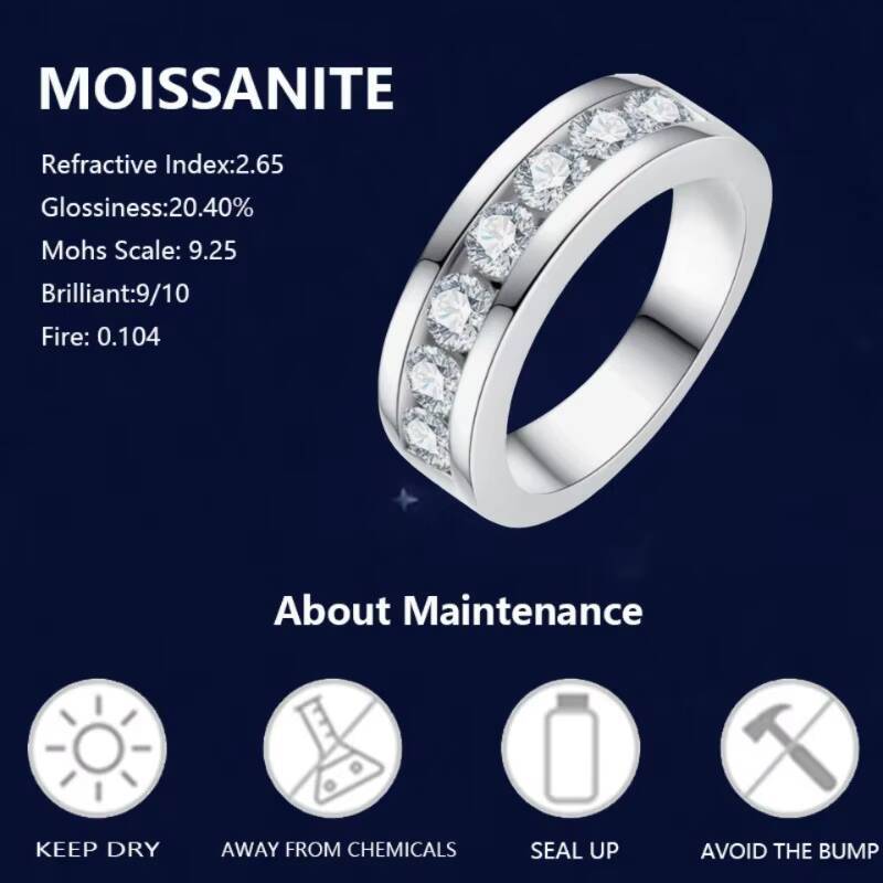 Unisex Unique Design 925 Sterling Silver Fine Moissanite Ring for Solid Wedding Engagement Anniversary Bands