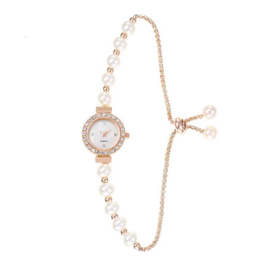 New pearl bracelet fashionable diamondencrusted ladies quartz watch round motherofpearl dial slender bracelet plout watc X250904