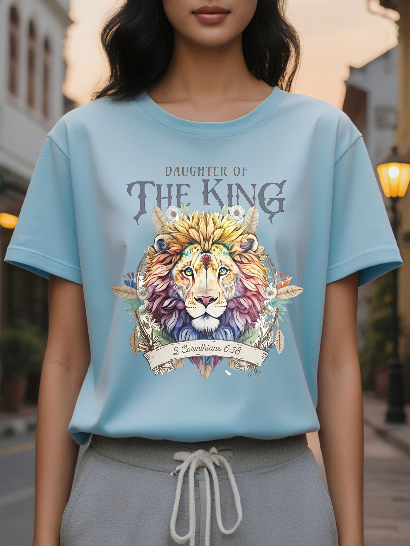 Large XL Vibrant Lion Print Crew Neck Short Sleeve T-shirt Soft Micro Elastic Cotton Fabric Casual Relaxed Fit Perfect for Plus Size