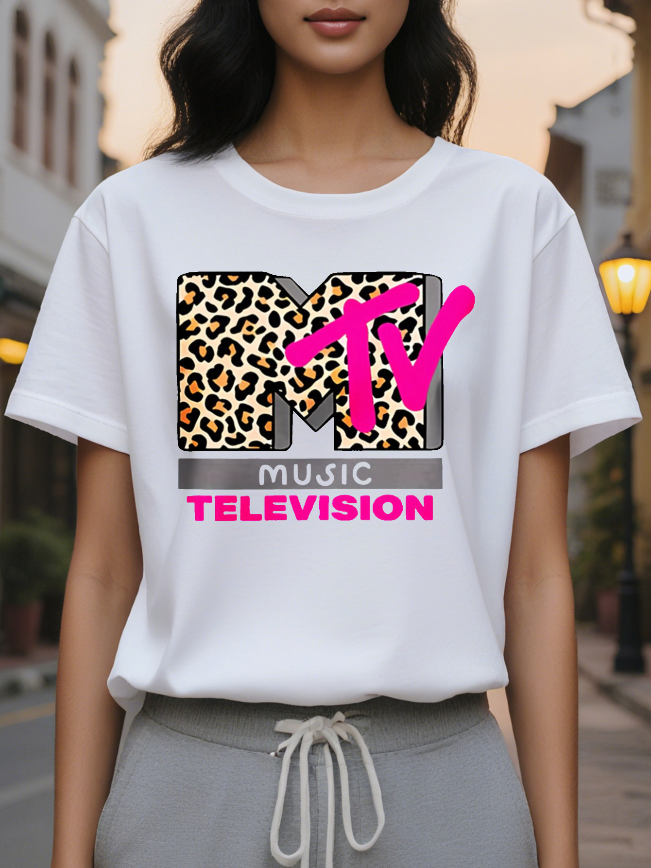 TELWVISION American Style Printed Pattern Fashion Round Neck Short Sleeve T-shirt Spring and Summer New Slim Fit