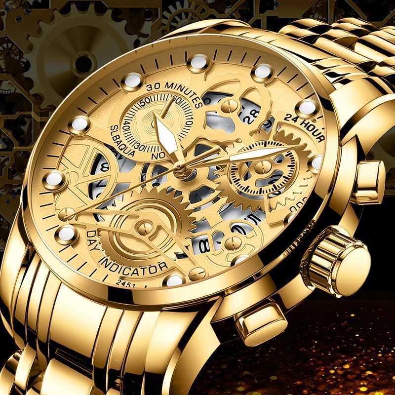 Mens Business Watch Skeleton Design Fashion Mechanical Style Stainless Steel Quartz Movement Cndar Waterproof Men WristWatch X250904