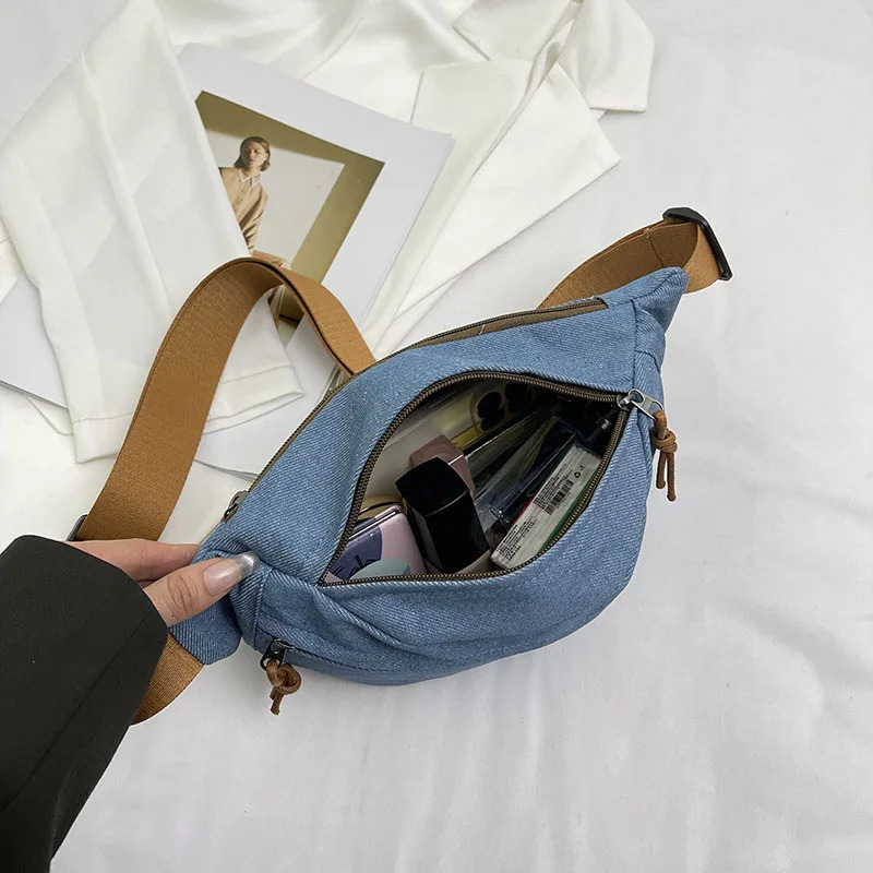 Chest Bag For Women Solid Color Waist Bags High Quality Women Shoulder Bag Denim Fabric Fanny Pack Crossbody Small Bag 250903
