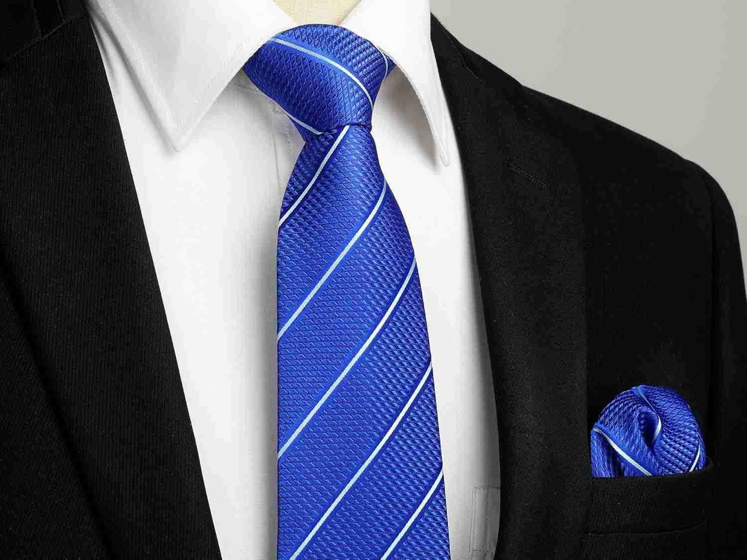 Mens Striped Ties Classic Silk Woven Tie and Pocket Square Set Formal Business Necktie Handkerchief for WeddingW250904