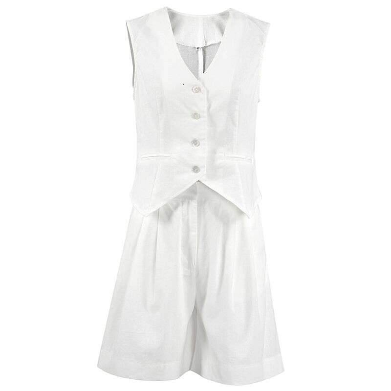 Women's Cotton And Linen Suit Women's Summer Casual Sleeveless Vest Shorts Two-Piece Set
