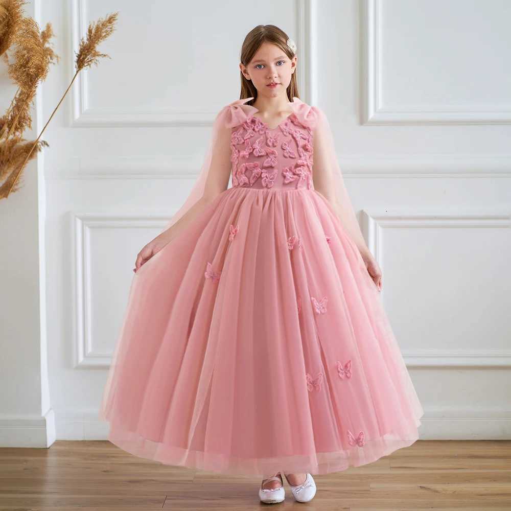 Fluffy White Bridesmaid Dresses For Girls Butterfly Applique Elegant Kids Party Dress Children Girl Wedding Birthday Prom Gown Z250904
