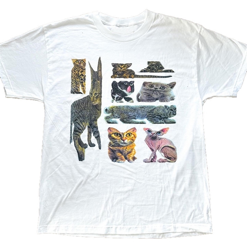 Y2K Cotton Tshirt Aesthetics Animal Graphic Print Punk Loose Tee Hiphop Retro Short Sleeve Rock Goth Streetwear Top EMO 250903