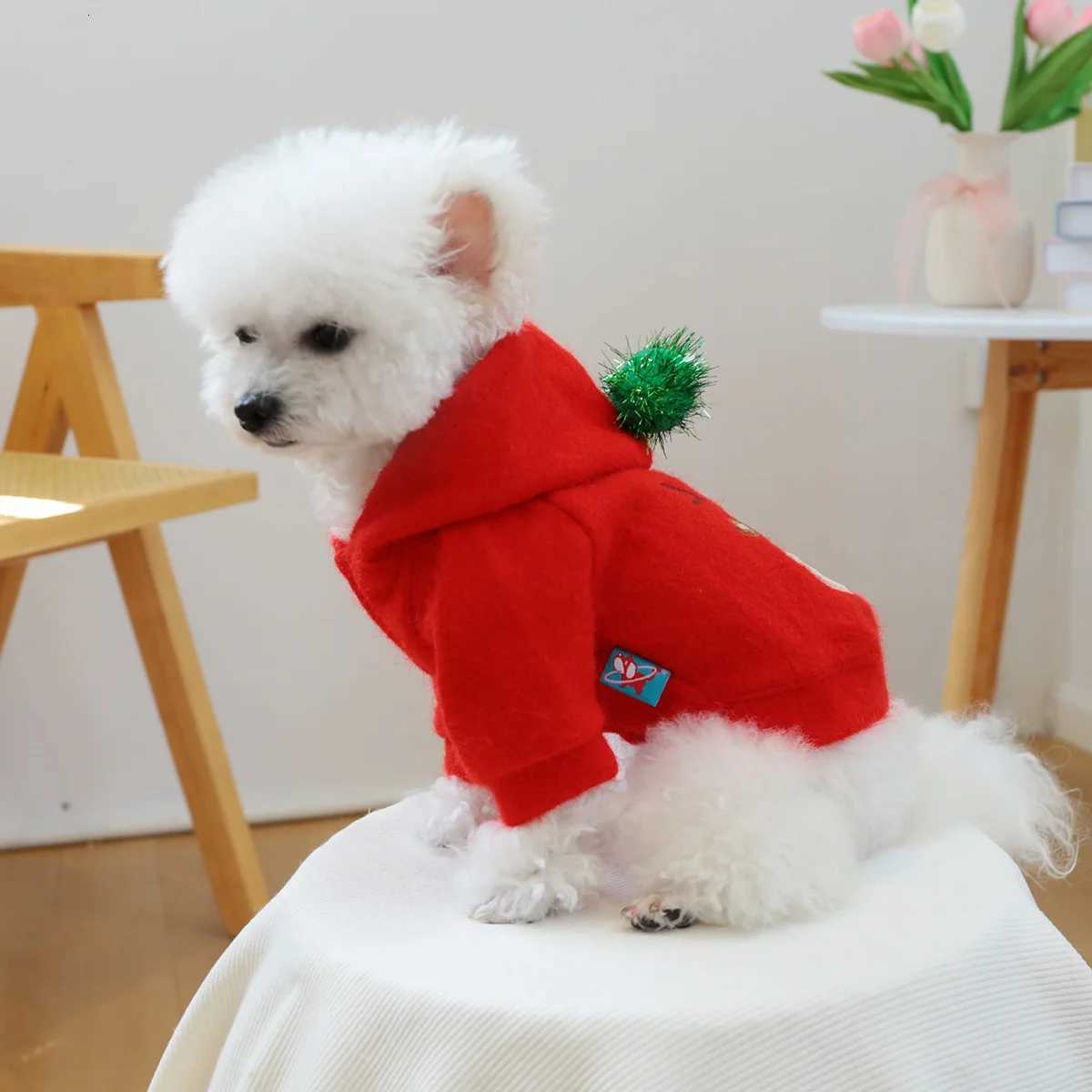 1PC Christmas Elk Coat Pet Clothes Dogs Cats Thickened Red Open Button Hoodie W250904