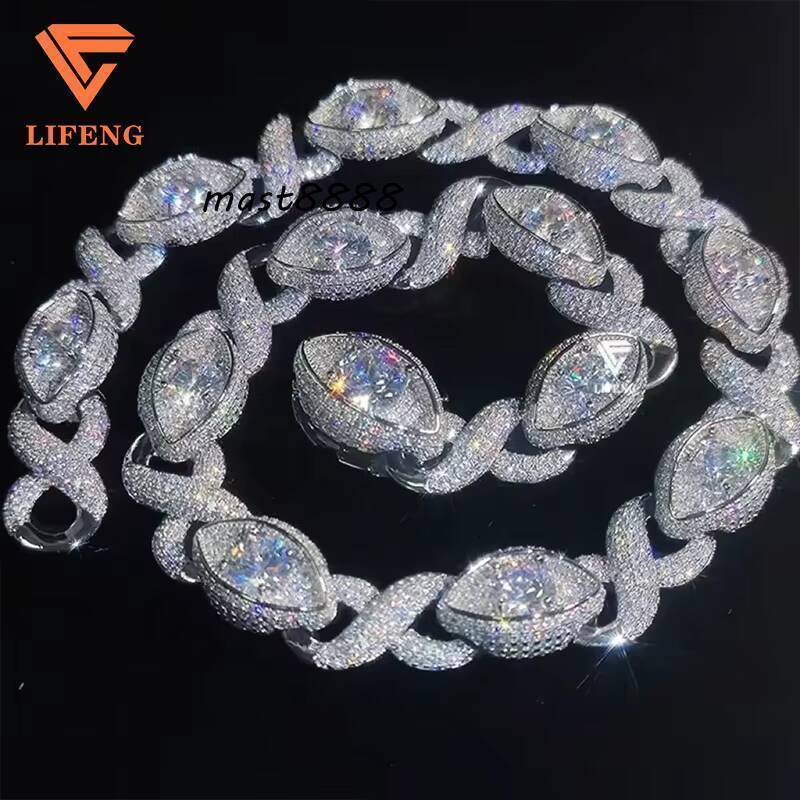 Custom Eyes Necklace VVS Moissanite Diamond Cuban Link Chain for Men Iced Out Hip Hop Jewelry 925 Silver Cuban Charm Necklace