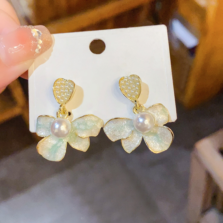 Gold Tone Flower & Pearl Drop Earrings With Heart Detail Sweet Elegant Style Daily & Date Wear Gift For Her Delicate Jewelry