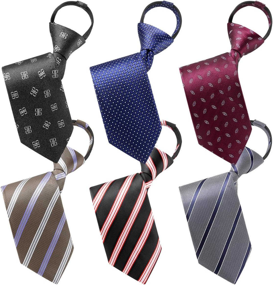 6 PACKS Men NecktieRegularExtra Long Adjustable Pre Tied Clip on Easy Zipper Neck Ties for Men 315in WideW250904