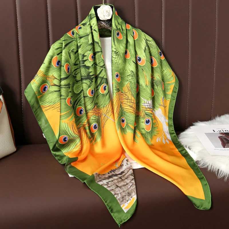110cm Large Shawl Silk Square Scarf for Wen Luxury Print Hijab Bandana Muslim band Wrap Beach Stos Foard Echarpe 2025 G250904