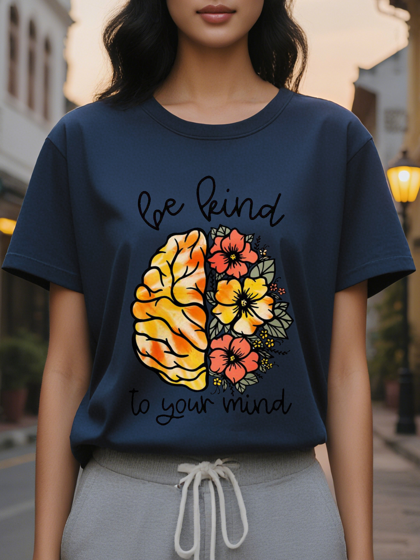 Women's Be Kind Inspirational T-Shirt Elegant Summer Round Neck Short Sleeves Colorful Design Cotton