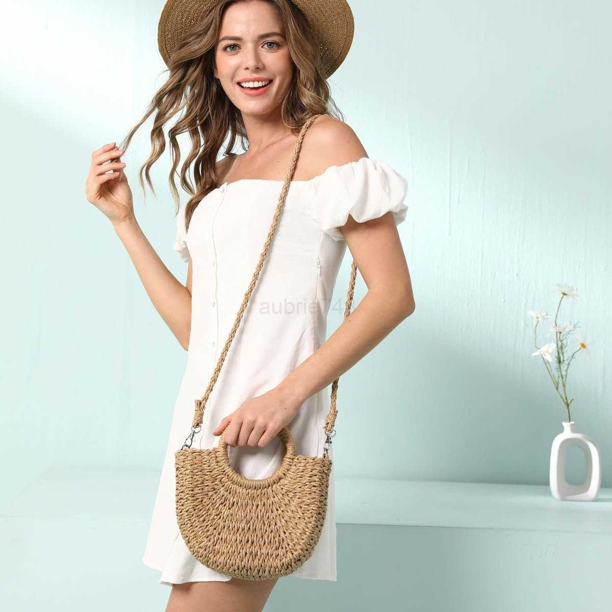 Straw Beach Bag for Women Summer Handwoven Tote Bags Purse with TasselTop Handle Straw Handbag Clutch M250904