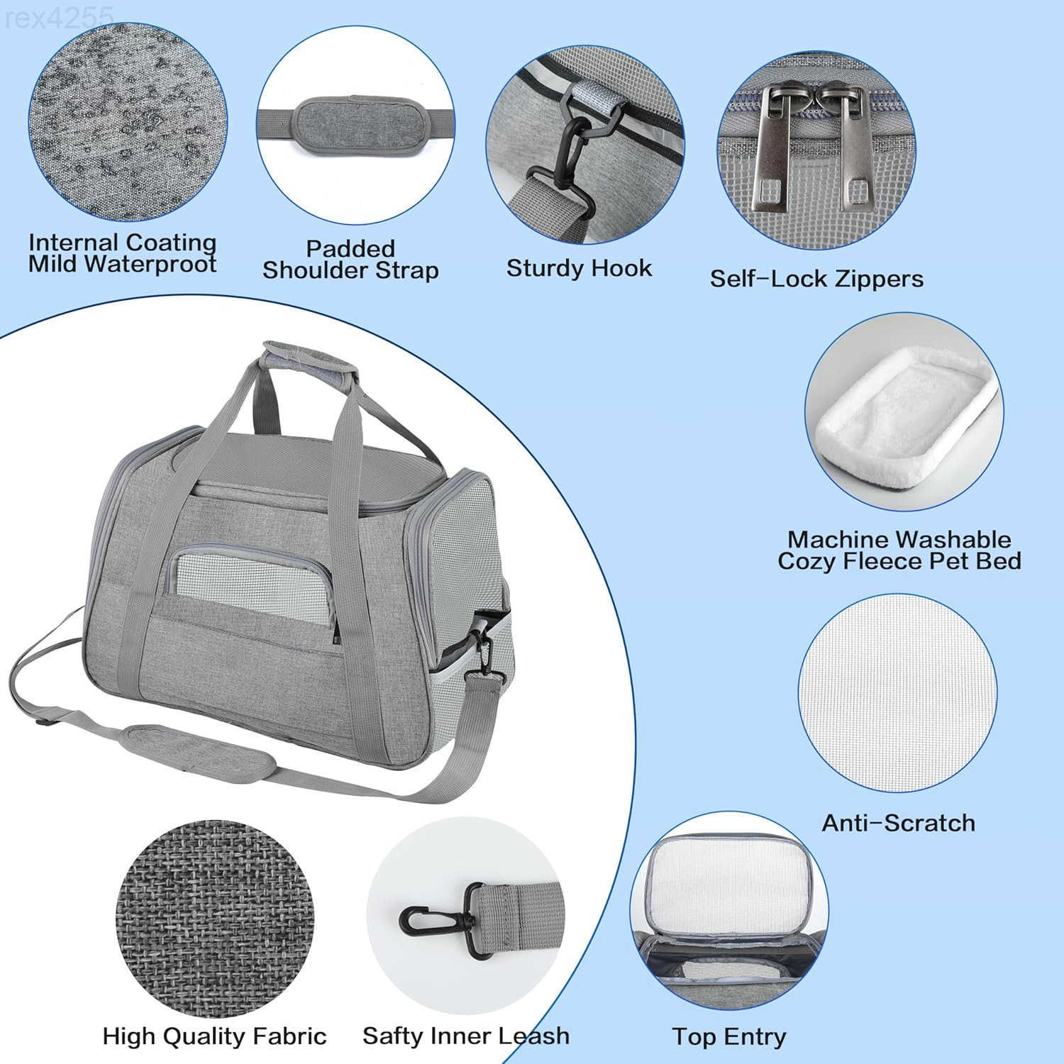 Pet Travel Carrier Soft Sided Portable Bag for Cats Small Dogs Kittens or Puppies Collapsible Durable Airline Approved Travel Friendly Grey 170 L x 10