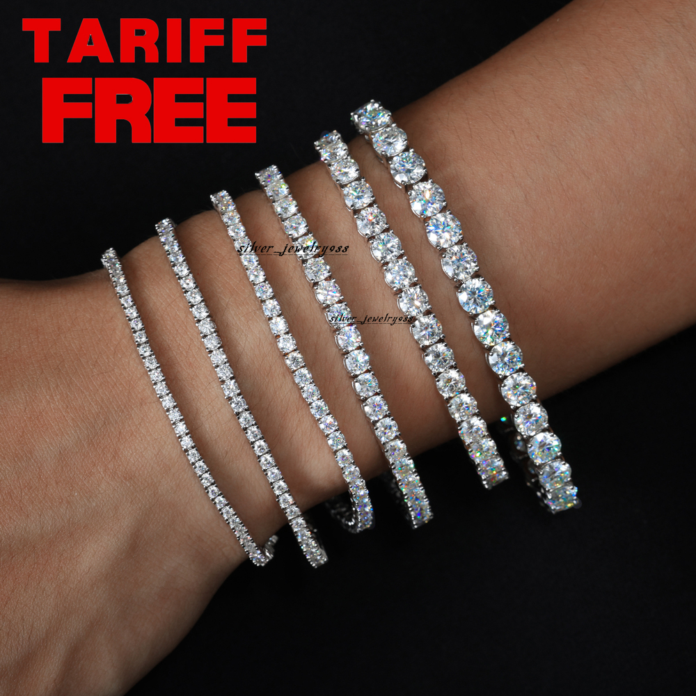 Fashion 2mm6mm VVS Moissanite Diamond Tennis Bracelet Luxury Womens Men Gold 925 Sterling Silver Lab Grown Mossanite Jewelry