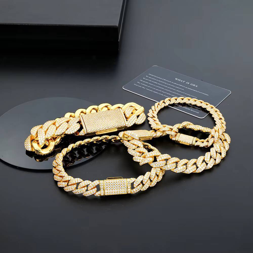 Wholesale 925 Sterling Silver Hip Hop Jewelry Moissanite Diamond Cuban Link Bracelet for Men with GRA Certificate