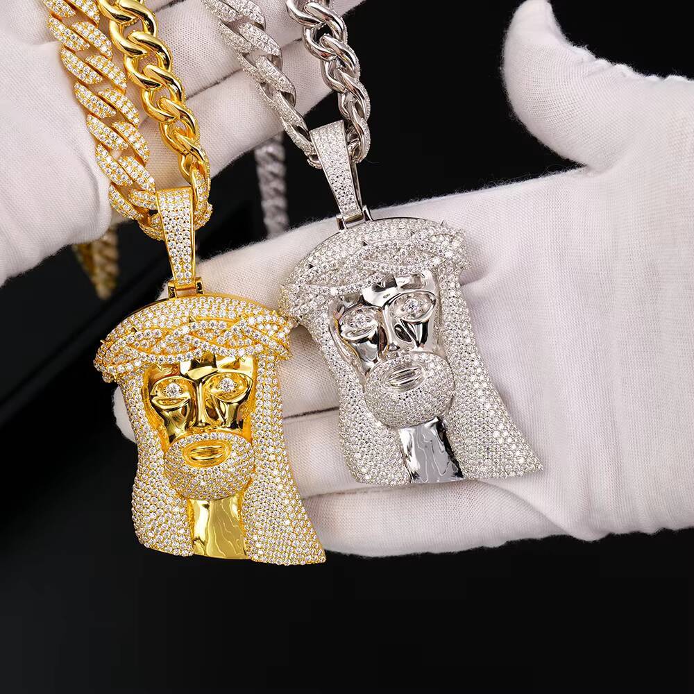 925 Sterling Silver Hip Hop Jesus Pendant Necklace Fashionable Moissanite Charm Jewelry