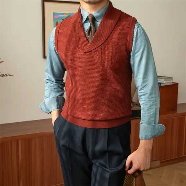 Men Autumn Winter Sleeveless Knitted Vest Casual Business Slimfitting Mens Sweater Knitwear Top V NeckXJ250904