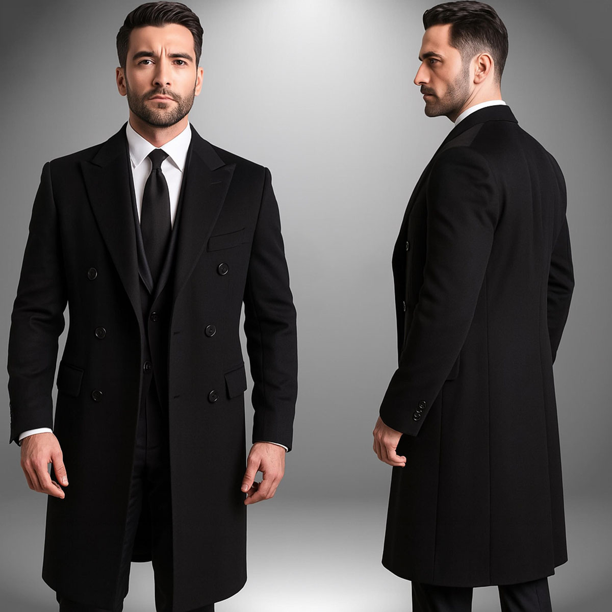 Simple Men's Wool Overcoat Peaked Lapel Tailor-Made Windbreaker One Piece Double Breasted Warm Blazer Customized Overgarment Plus Size