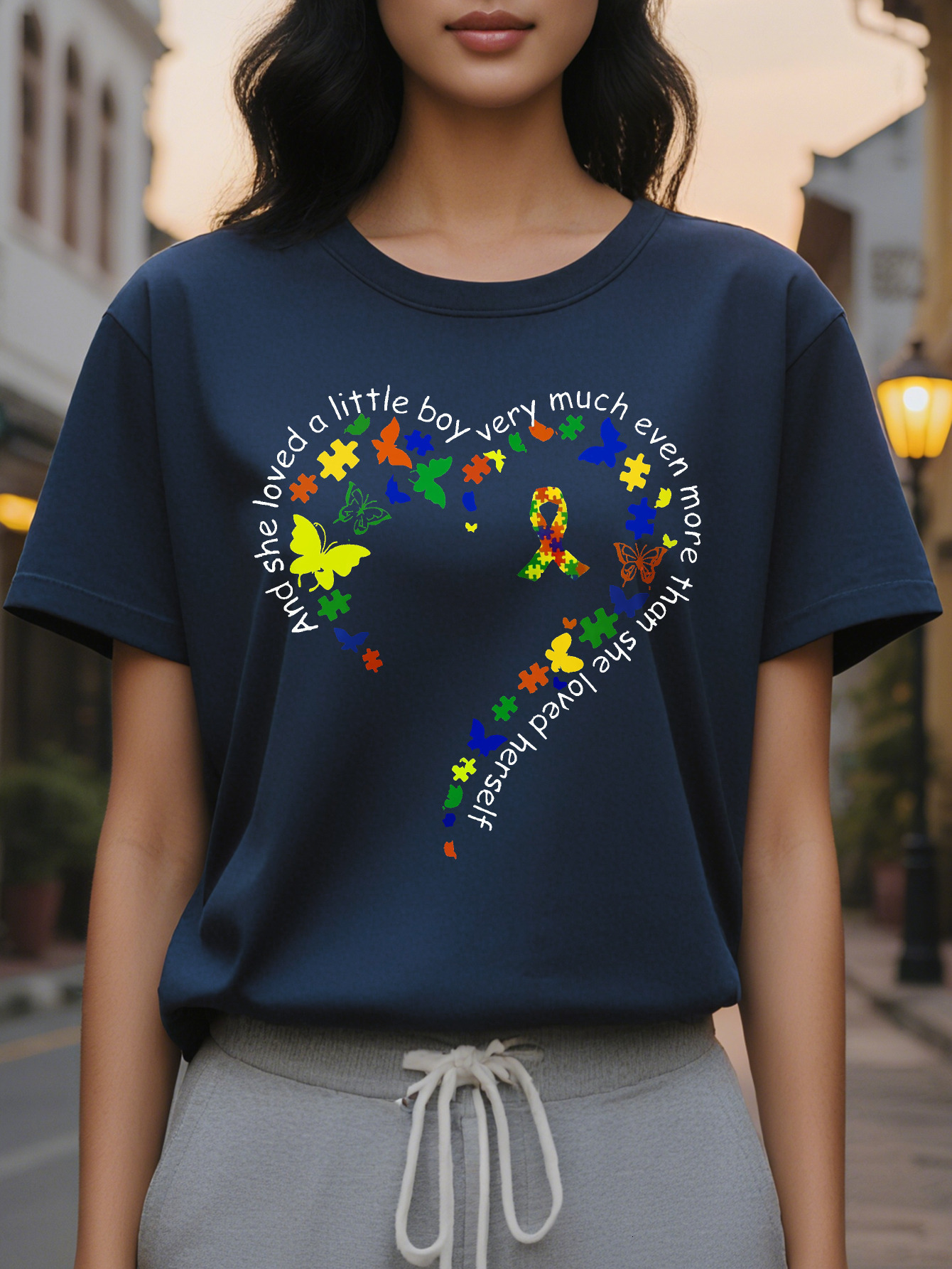 Large XL Short Sleeve Heart Print Casual T-Shirt Women's Crew Neck Top for Spring Summer Plus Size