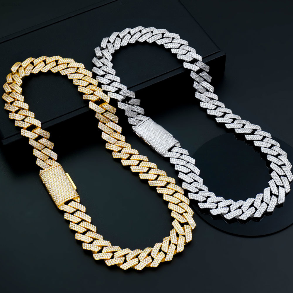 Custom Parties Mens 18mm 925 Sterling Silver Gold Plated Hip Hop FINE Jewelry Diamond Moissanite Vvs Cuban Link Necklace Chain