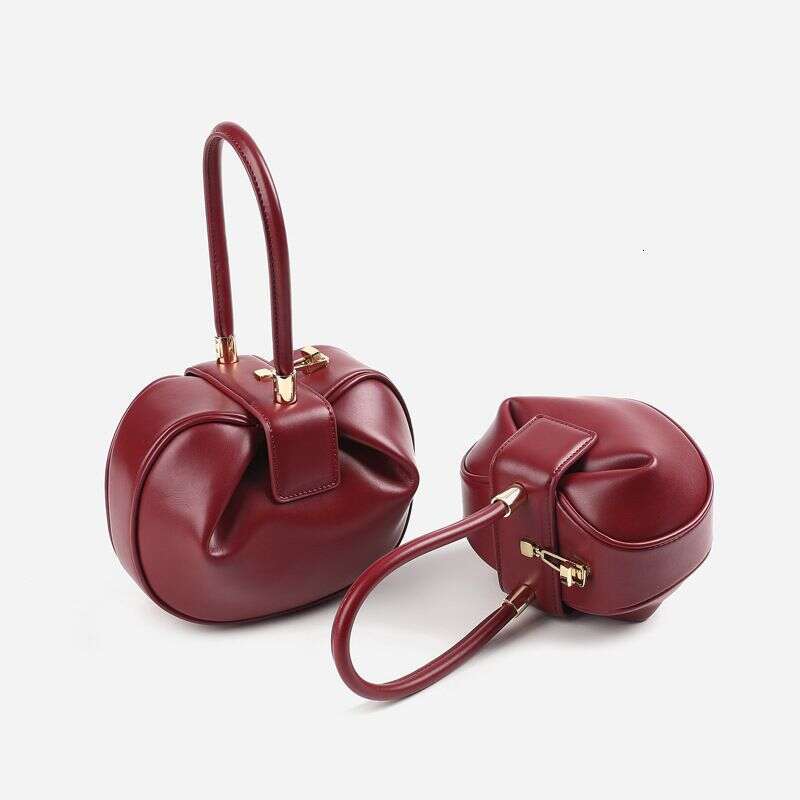 Handbag, High-End Genuine Leather Women's Niche Design, Simple, Fashionable, Retro, Wonton Dumplings, Wontons, Round Bag, Shoulder Bag