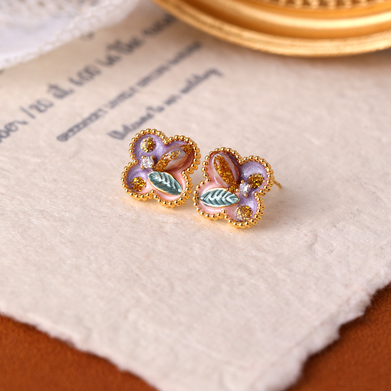 Freshwater Pearl Light High-end New Chinese National Style Female Flower Four-leaf Clover Niche Exquisite Earrings