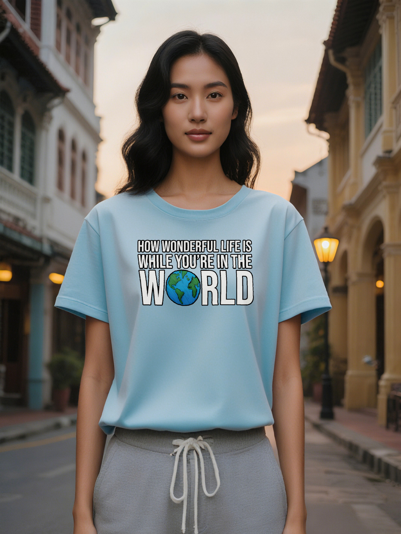 Large XL Women's Casual Crew Neck T-Shirt with Graphic Design 'How Wonderful Life Is While You're In The World' Black Perfect for 