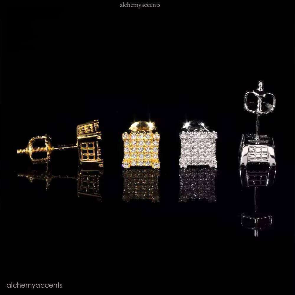 Hip Hop Bling Iced Out Ear Studs Unisex VVS Moissanite Dia White Gold Plated Sterling Sier Stud Earring for Women