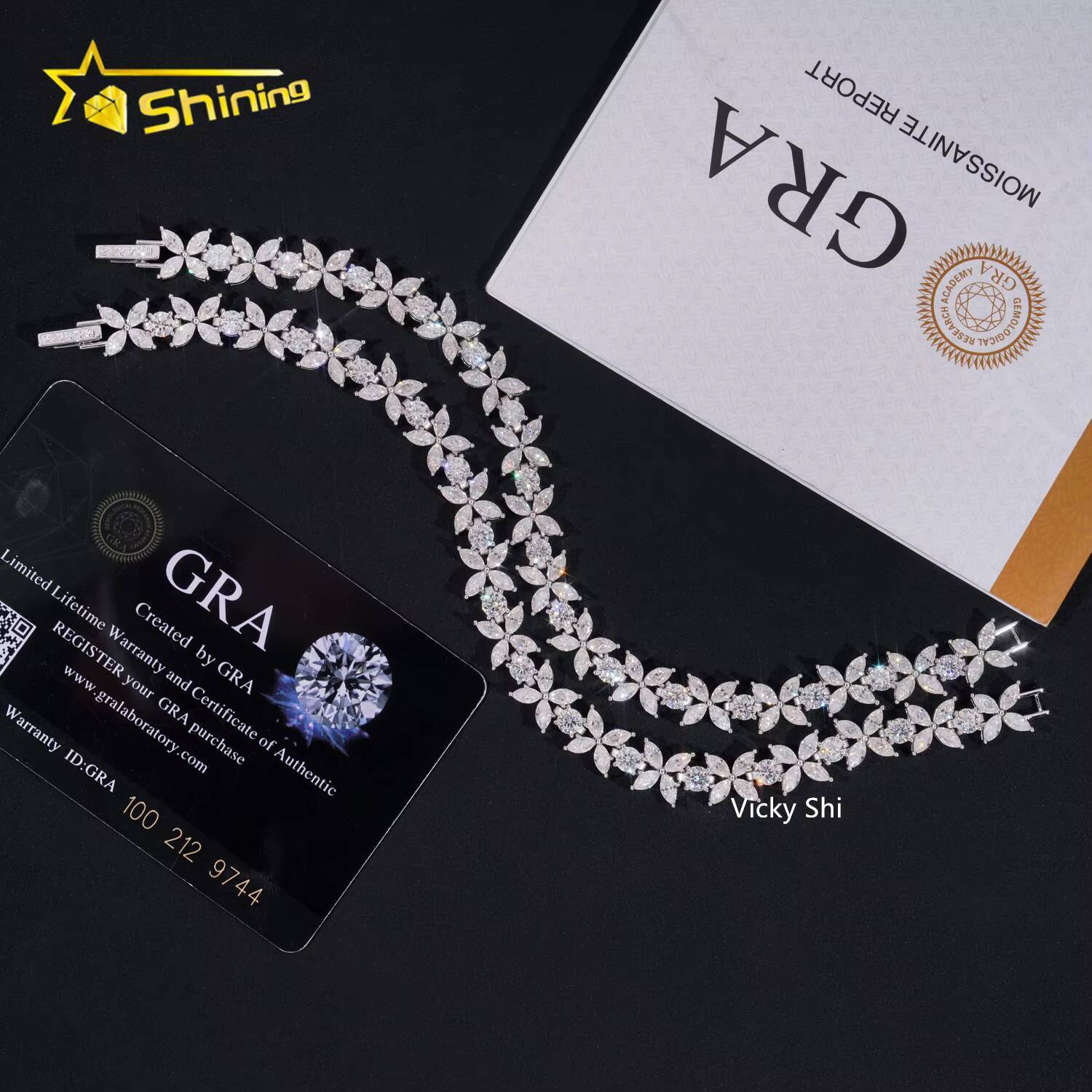 New Trendy Men Women Iced Out Diamond Clover Bracelet Moissanite Fine Jewelry 925 Sterling Silver Moissanite Tennis Bracelet