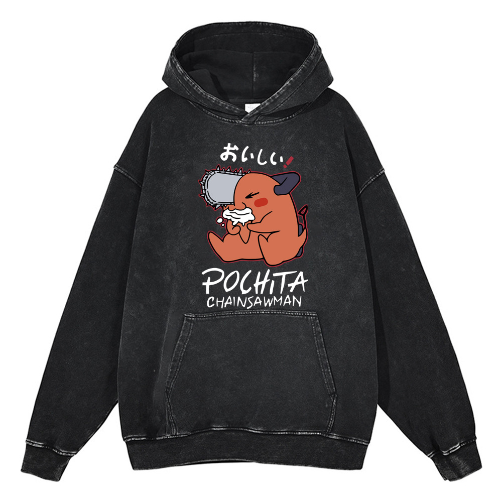 440g Heavyweight Washed Vintage Chainsaw Man Cartoon Anime Street Retro Cotton Hoodie Streetwear Hooded Sweatshirt - TT8250