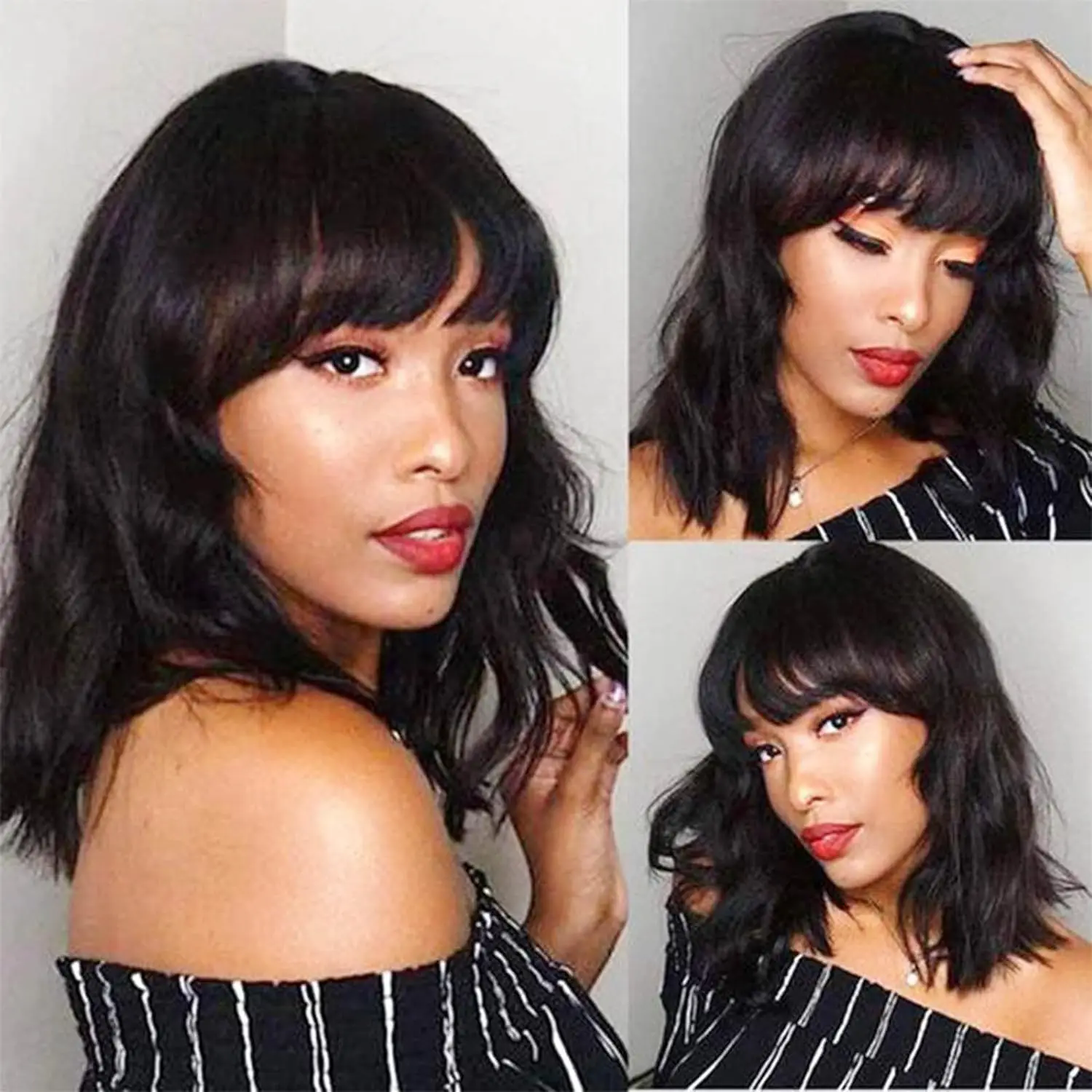 Body Wave Bob Wigs With Bangs 8 to 16 Inch Hair Easy to Wear Human Hair Short Wig Full Machine Made Wigs