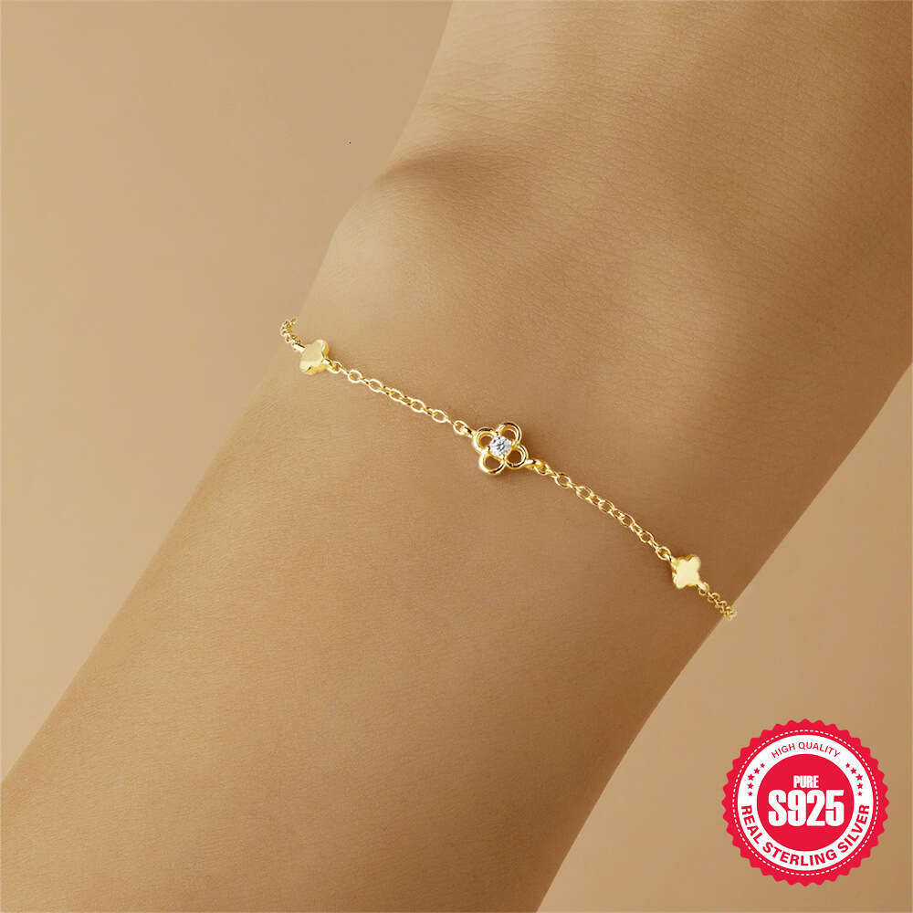 New s Pure Sier Five-Flower Four-Leaf Inlaid Zircon Necklace for Women Lucky Clover Jewelry
