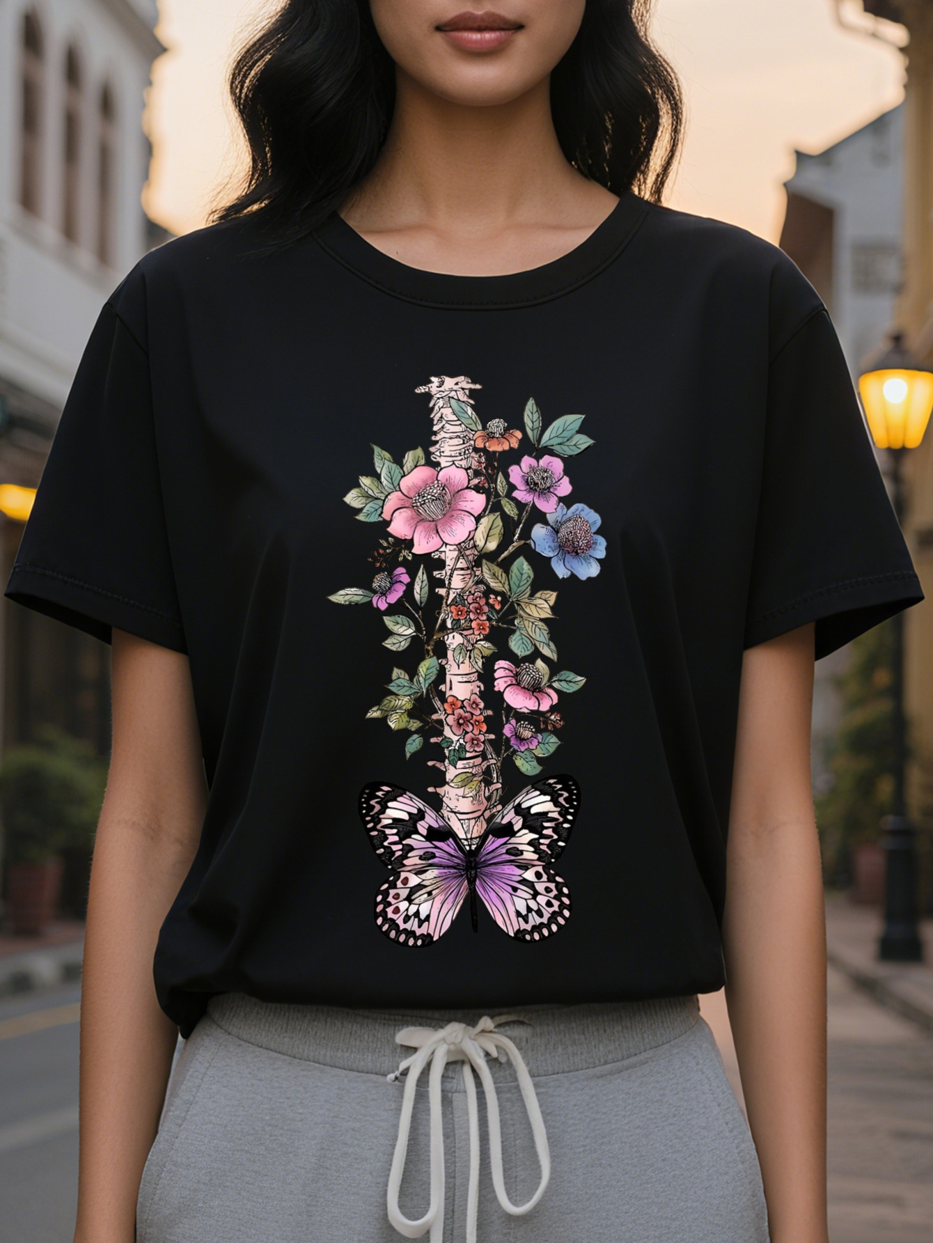 Women S Floral Print T-Shirt Casual Round Neck Short Sleeve Lightweight Cotton SpringSummer Collection Green